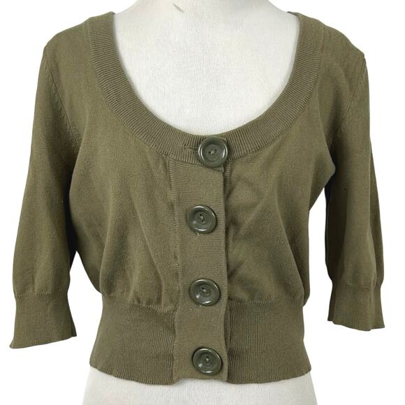 Route 66 Sweaters - Route 66 Women Vintage 3/4 Sleeve Chunky Sweater Cardigan Cropped Green LARGE